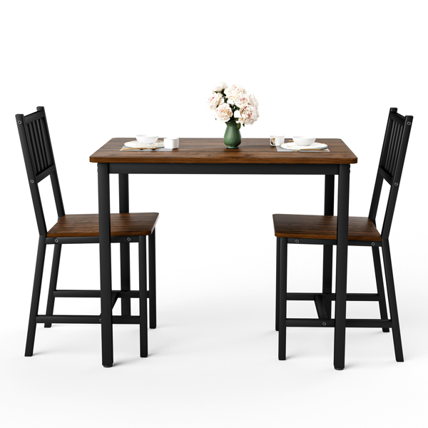 餐桌椅组合——吧台桌配2把餐椅 | 厨房中岛式餐桌椅 | 工业风设计，适用于厨房早餐区、客厅及派对室 | 胡桃木色 | 尺寸：35.4″长 x 23.6″宽 x 29.7″高--不支持self-pick up且不支持指定仓库发货-10