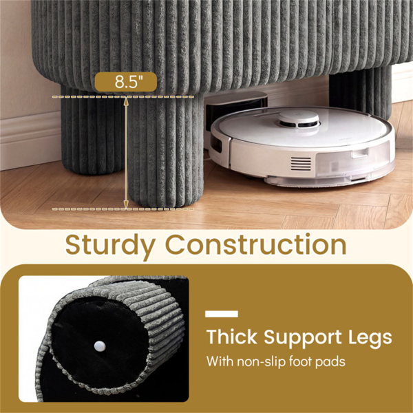 灰色42英寸灯芯绒储物台，毛绒泡沫垫和隐藏式隔间，座椅承重400LBS-9