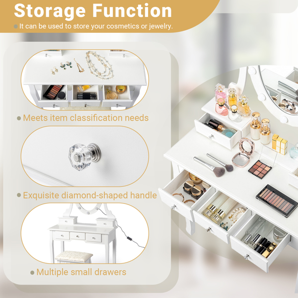 五抽单镜梳妆桌套装 欧式 带灯泡 白色=39757282,61588080-4