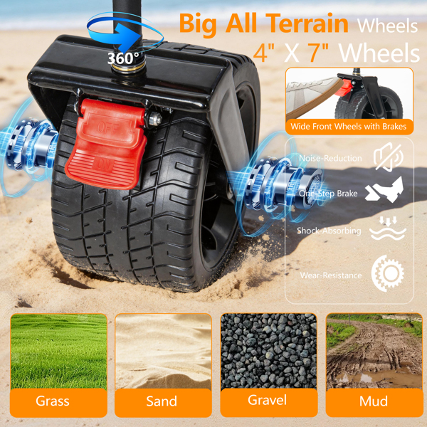 多功能推拉折叠手推车，带旋转手柄和顶篷，7英寸x4英寸全地形车轮和刹车，承重480磅，300升大容量，适用于运输、购物、户外活动，黑色--不支持self-pick up且不支持指定仓库发货-12