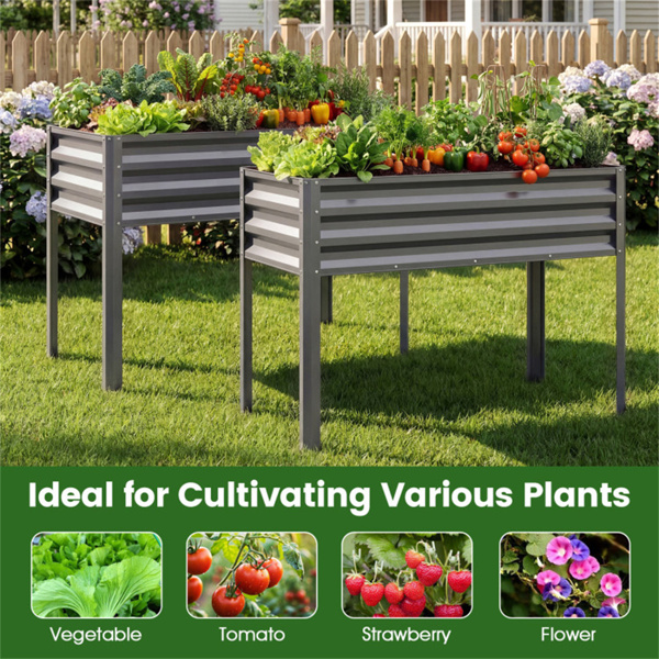 44英寸带排水孔的高架花园床，32英寸符合人体工程学高度的金属花盆-灰色-10