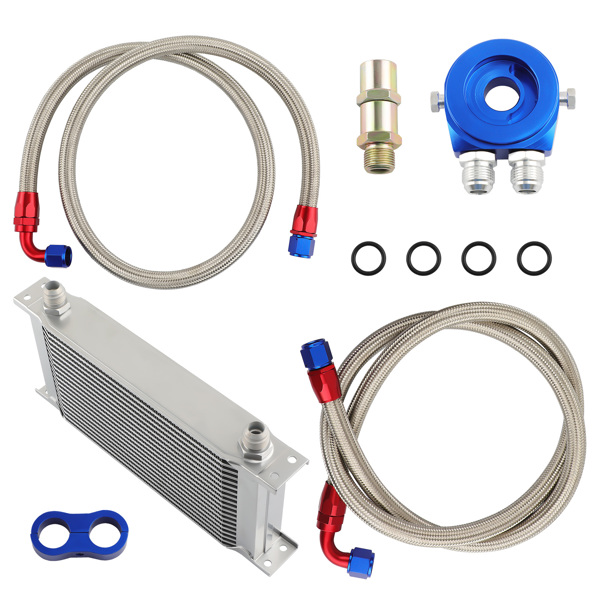 Engine Oil Cooler Kit 10.6"x5.39"x1.97" AN-10 w/ Stainless Braided Hoses-6