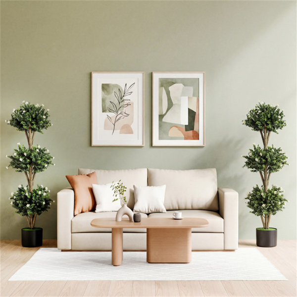 51英寸人工黄杨木修枝树，59朵花，逼真的人造常青植物-白色-3