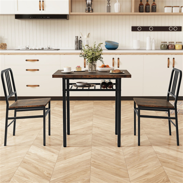 三件套餐桌（粗犷棕色 + 黑色），节省空间的椅子下折叠设计-9