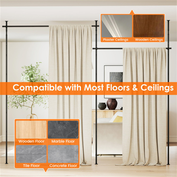 免钻L形房间分隔帘杆，可调节28“-142”宽x 4-10英尺高重型分隔杆-黑色-11