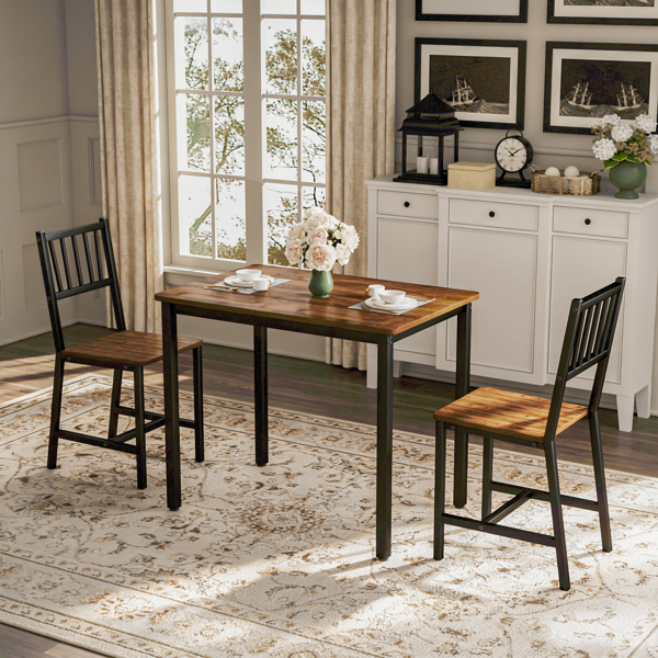 餐桌椅组合——吧台桌配2把餐椅 | 厨房中岛式餐桌椅 | 工业风设计，适用于厨房早餐区、客厅及派对室 | 胡桃木色 | 尺寸：35.4″长 x 23.6″宽 x 29.7″高--不支持self-pick up且不支持指定仓库发货-1