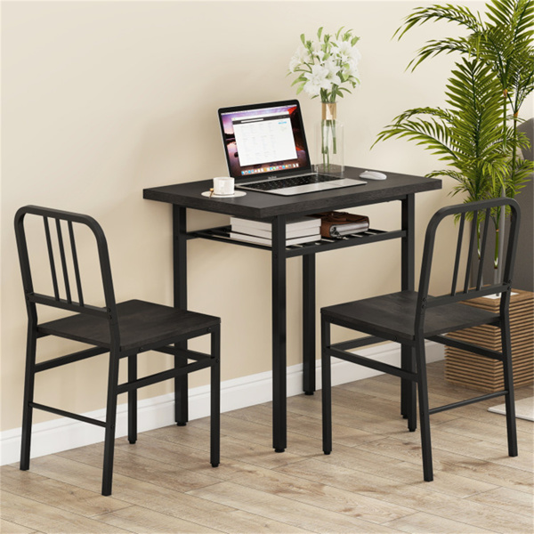 三件套餐桌（黑色+灰色），节省空间的椅子下折叠设计-2