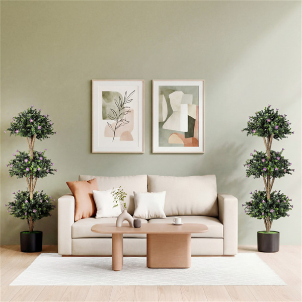 51英寸人工黄杨木修枝树，59朵花，逼真的人造常青植物-紫色-6