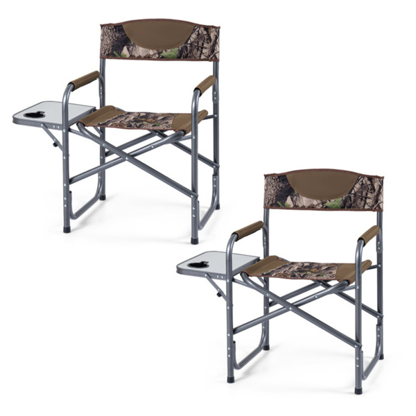 400LBS重型折叠露营椅，带边桌和杯架，户外带衬垫的董事椅-迷彩色-4