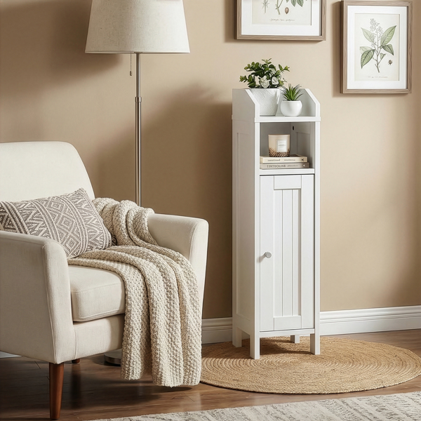 白色 刨花板三胺贴面+密度板喷漆竖纹 20*20*80cm 一门一搁架一围挡 浴室立柜-11