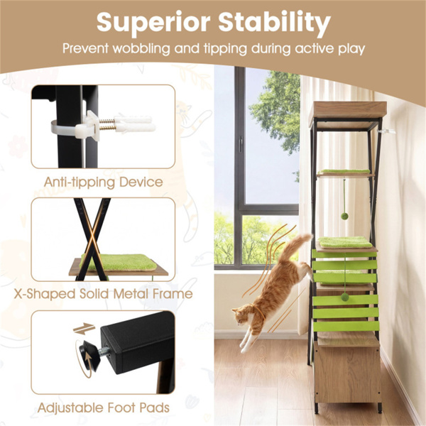 73英寸多层猫树，带公寓和鲈鱼，多猫攀爬塔，带抓地垫和互动玩具-6
