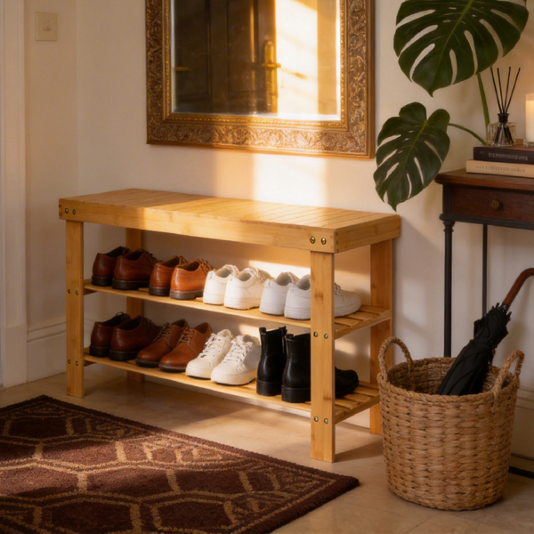 70cm长3层顶板无缝 竹制 70*28*45cm 鞋架 原木色-1