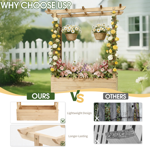 110*44.5*113CM 原木色 带拱形格子 高架花园床 杉木 木种植-14