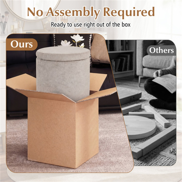 7.7加仑圆形储物奥斯曼脚凳，带相思木框架，400磅承重脚凳 - 米色-11