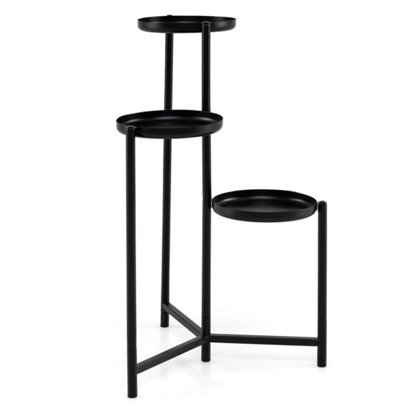 3层交错金属植物架，黑色防锈角植物架，带防刮脚-5