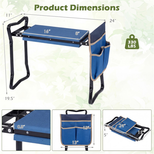 蓝色二合一花园折叠凳膝盖，300LBS容量和内置工具袋，舒适的EVA座椅​-4
