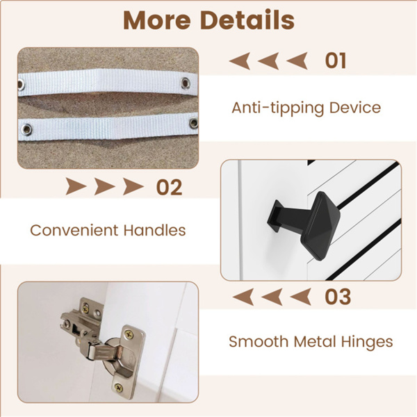 白色自助餐边柜，3个抽屉和3个百叶门柜，充足的储物空间-9