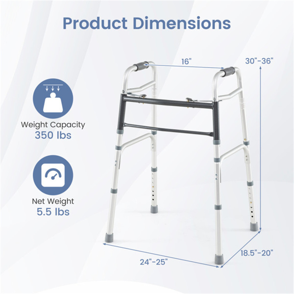 银色可折叠步行车，2按钮折叠机构和7级可调高度（30“-36”），容量350LBS-6