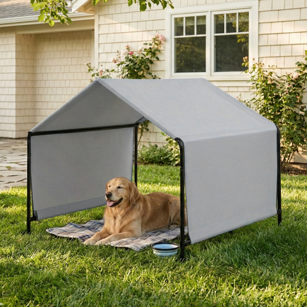 4*4*3.3FT 黑色铁管 PVC涂层涤纶篷布防水防紫外 深灰色 宠物帐篷 篷布底部车缝 顶部魔术贴-5