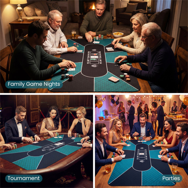 70英寸×35英寸10人XL扑克桌垫，防滑橡胶底座防泼洒多氨纶桌面，带手提包（黑色和绿色）-10