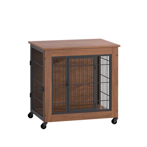 27.2英寸带轮宠物笼家具（适用于小型犬）——重型室内双门狗窝，木质宠物笼兼作边桌，坚固金属双门狗笼（专为缓解焦虑犬设计）--不支持self-pick up且不支持指定仓库发货-10