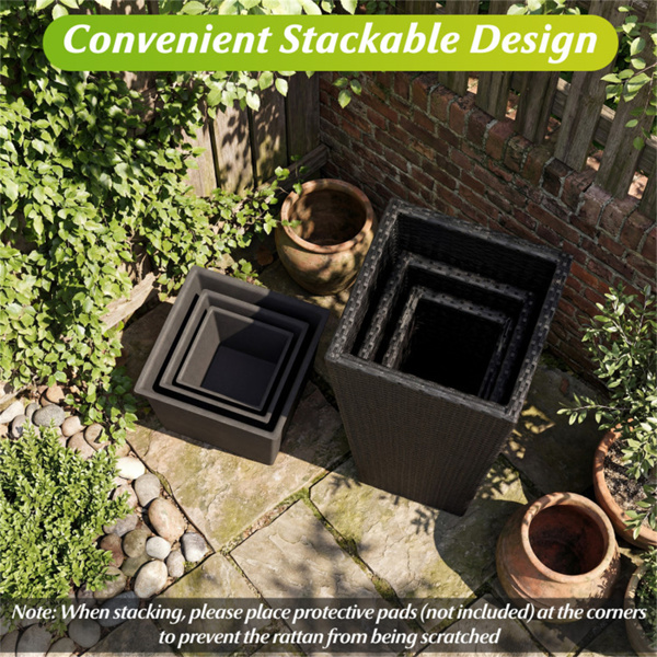 一套3个PP藤条花盆，带金属框架和内盆，可堆叠的室内外高花盆-12