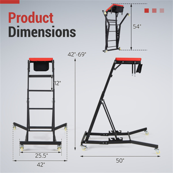 400 LBS容量重型上部结构爬行器，4级高度可调，可折叠汽车发动机爬行器-5