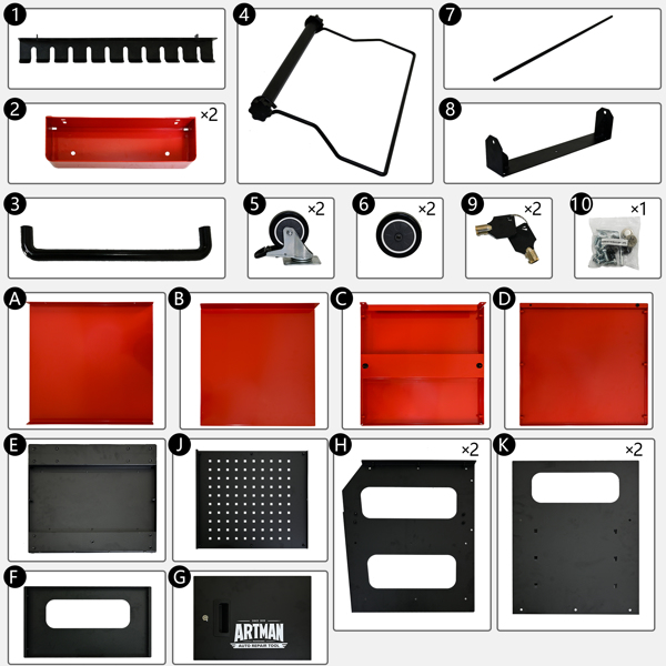 四层多功能诊断推车，汽车诊断设备推车，带360°旋转可锁定脚轮 - 黑红(不支持self-pick up且不支持指定仓库发货)-8