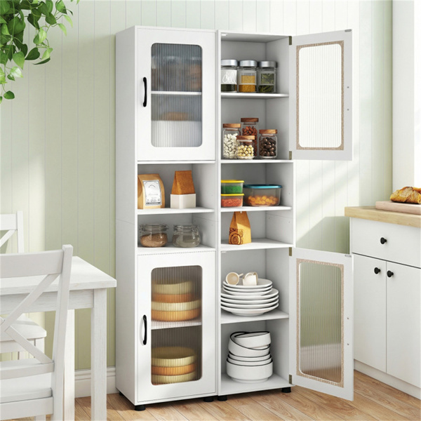 67英寸高瘦浴室储物柜，带槽门，可调节架子，独立式窄收纳架 - 白色-12