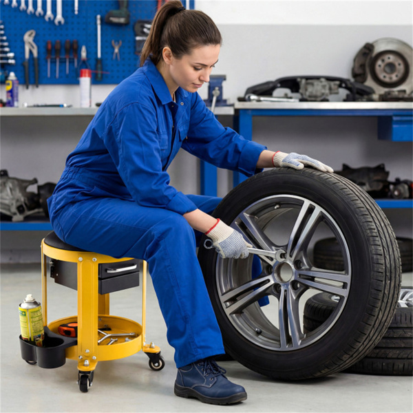 车间爬行座椅，带可拆卸软垫座椅和抽屉   - 黄色-8