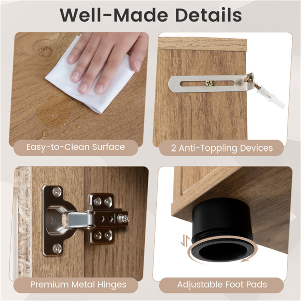 59英寸独立式储物柜，带滑动门和可调节支脚，适用于浴室客厅的现代落地式橱柜-9