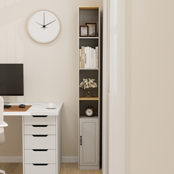 72英寸高纤薄储物柜，6层窄型独立式浴室柜，带1扇门和2个可调节搁板，书架展示储物架，立方体CD/DVD储物柜 - 复古白(不支持self-pick up且不支持指定仓库发货)-8