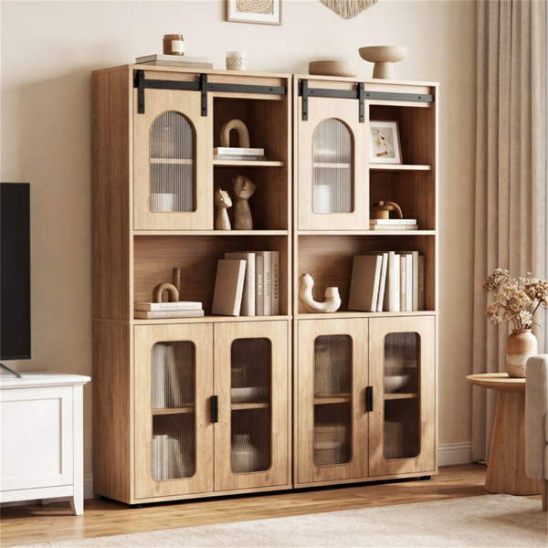 59英寸独立式储物柜，带滑动门和可调节支脚，适用于浴室客厅的现代落地式橱柜-10