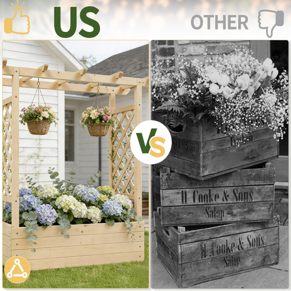 110*44.5*113CM 原木色 带拱形格子 高架花园床 杉木 木种植-13