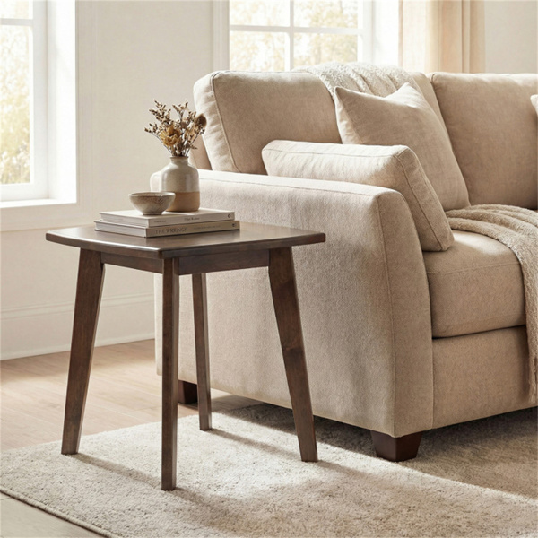 客厅卧室用17英寸方形实心橡胶木边桌，胡桃木饰面边桌-10