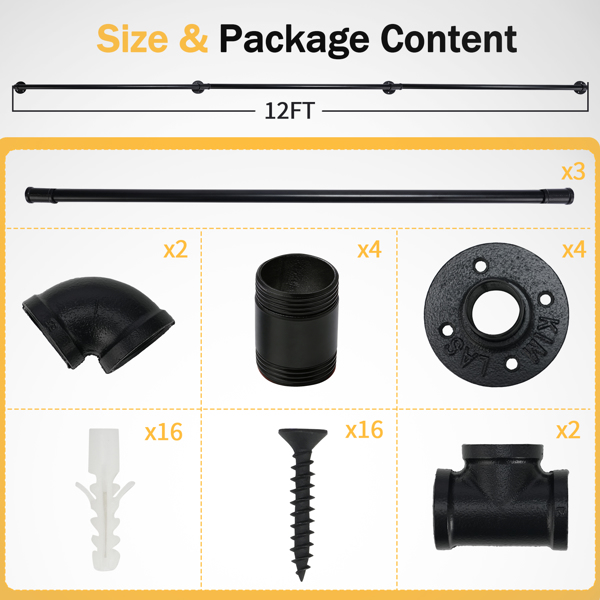 12FT 黑色 三节装 铁质 庭院楼梯扶手-6