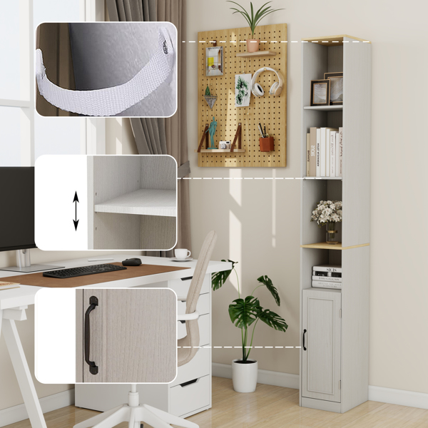 72英寸高纤薄储物柜，6层窄型独立式浴室柜，带1扇门和2个可调节搁板，书架展示储物架，立方体CD/DVD储物柜 - 复古白(不支持self-pick up且不支持指定仓库发货)-13