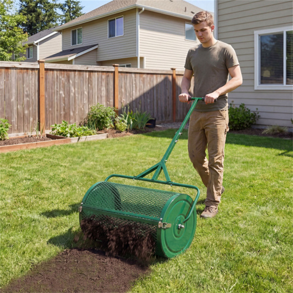 24英寸0.75英寸×0.5英寸网眼草坪追肥撒布机，土壤沙肥堆肥撒布机-绿色-9