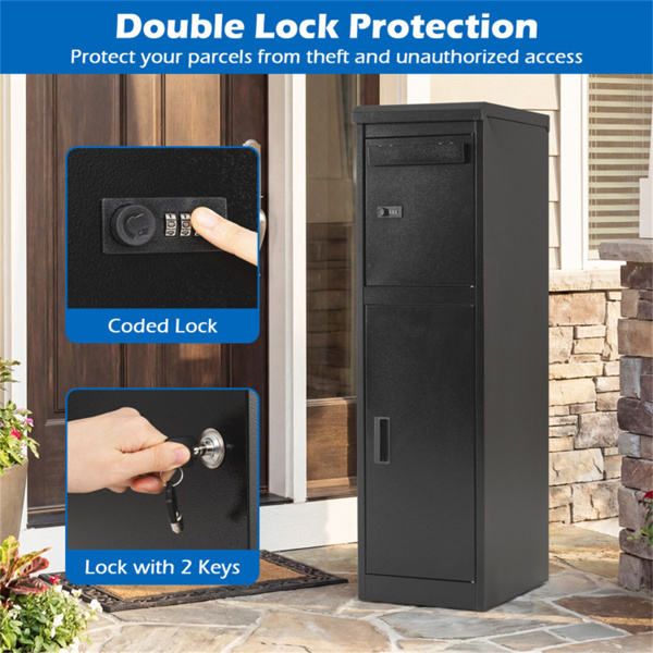 带密码锁和钥匙锁的双隔间包裹投递箱，室外镀锌钢包裹邮箱-10