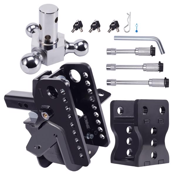 Adjustable Trailer Hitch w/ Air Suspension Bag & Three Ball Mount 6" Rise / Drop-6