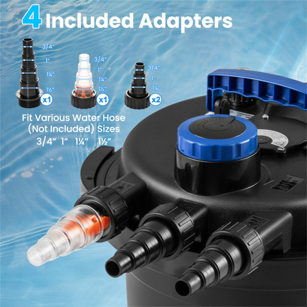 池塘压力过滤器，4个可拆卸的过滤海绵和清洁指示器，最大流速4000 GPH-6