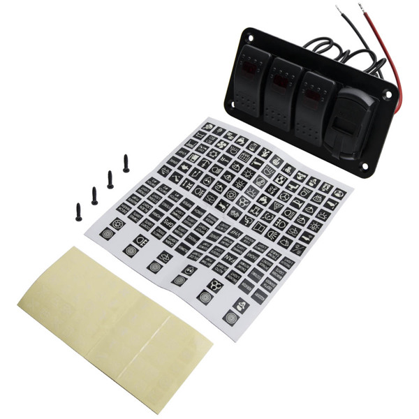 4 Gang ABS+PC Toggle Rocker Switch Panel fit for Car Boat Marine Rv Truck Red Led-6