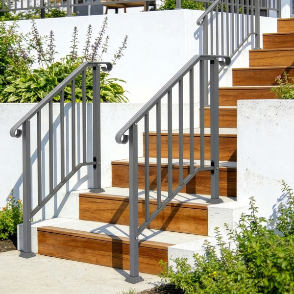 银色 2阶 庭院楼梯扶手-11