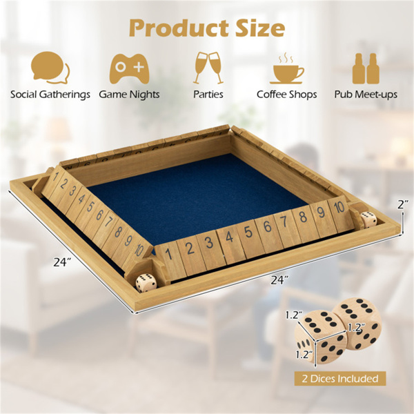24英寸天然松木盒子游戏，2-4名玩家，10个数字牌和2个骰子，适合家庭/聚会-8