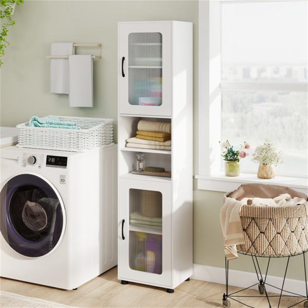 67英寸高瘦浴室储物柜，带槽门，可调节架子，独立式窄收纳架 - 白色-11