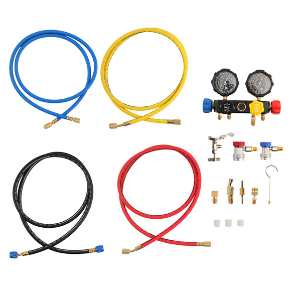 AC Manifold Gauge Set 4-Way Fit R134A R12 R410A Refrigeration Charging 14pcs-1