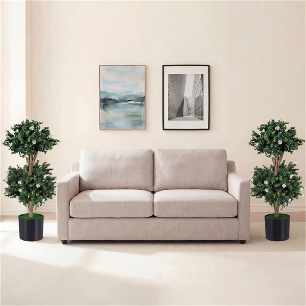 一套2棵36英寸的人造黄杨木花枝树，室内外人造植物-3