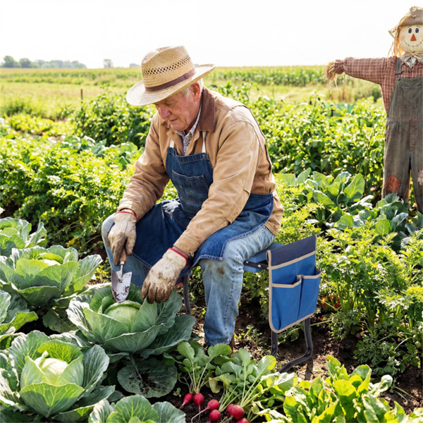 蓝色二合一花园折叠凳膝盖，300LBS容量和内置工具袋，舒适的EVA座椅​-8