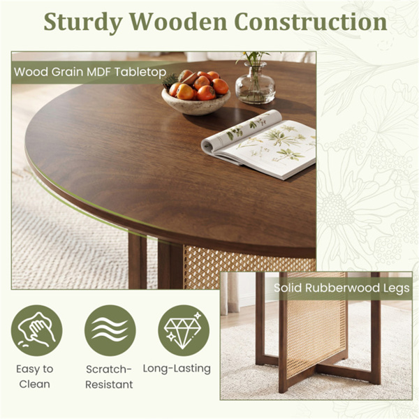 37.5英寸2-4人圆形餐桌，中世纪现代厨房餐桌，配有PE藤条和橡胶木腿-6