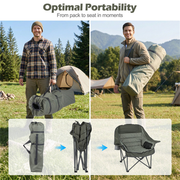 绿色重型折叠露营椅，PVC涂层600D牛津布，X形金属框架和防滑脚垫-7